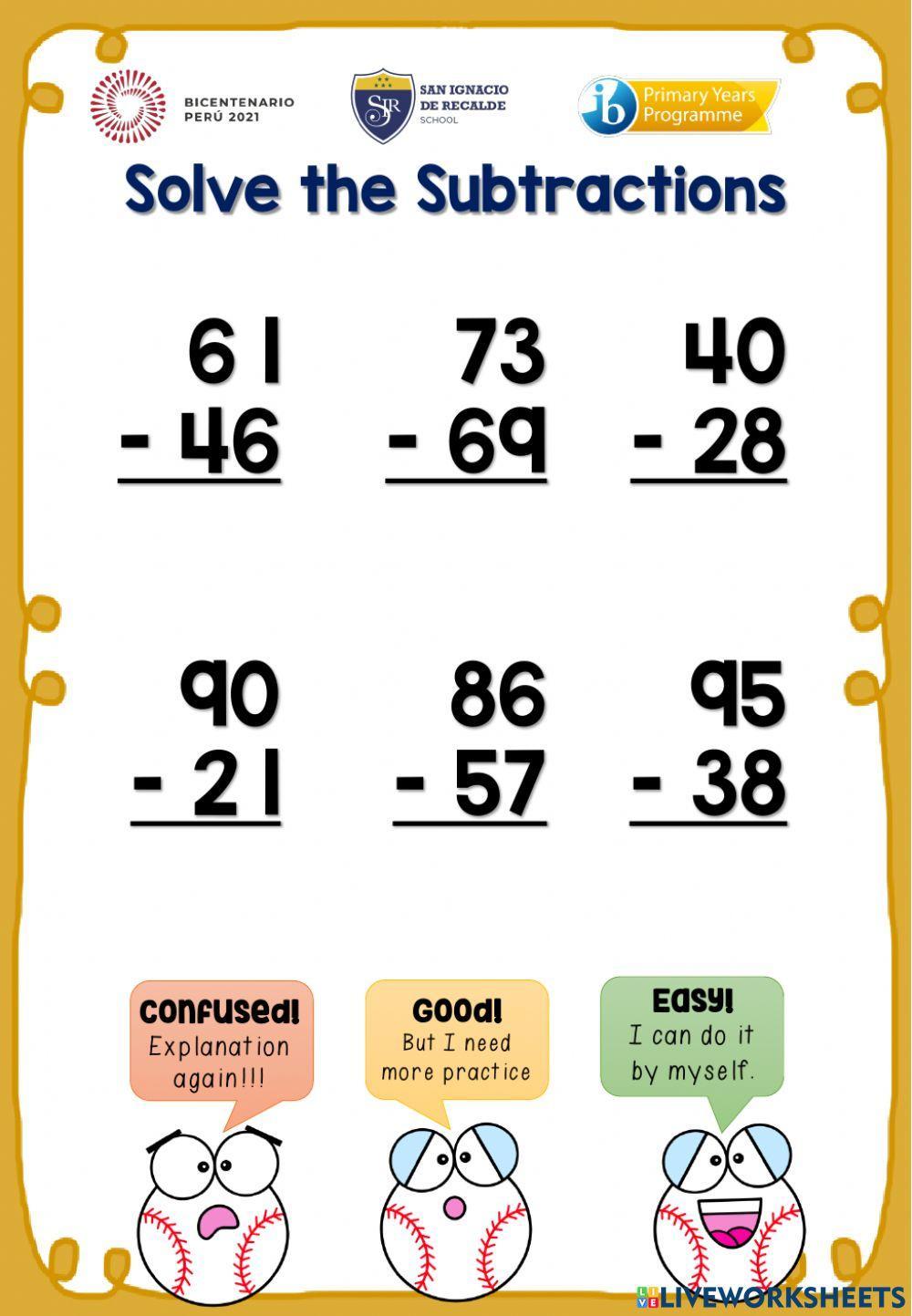 Double digit sutractions with regrouping