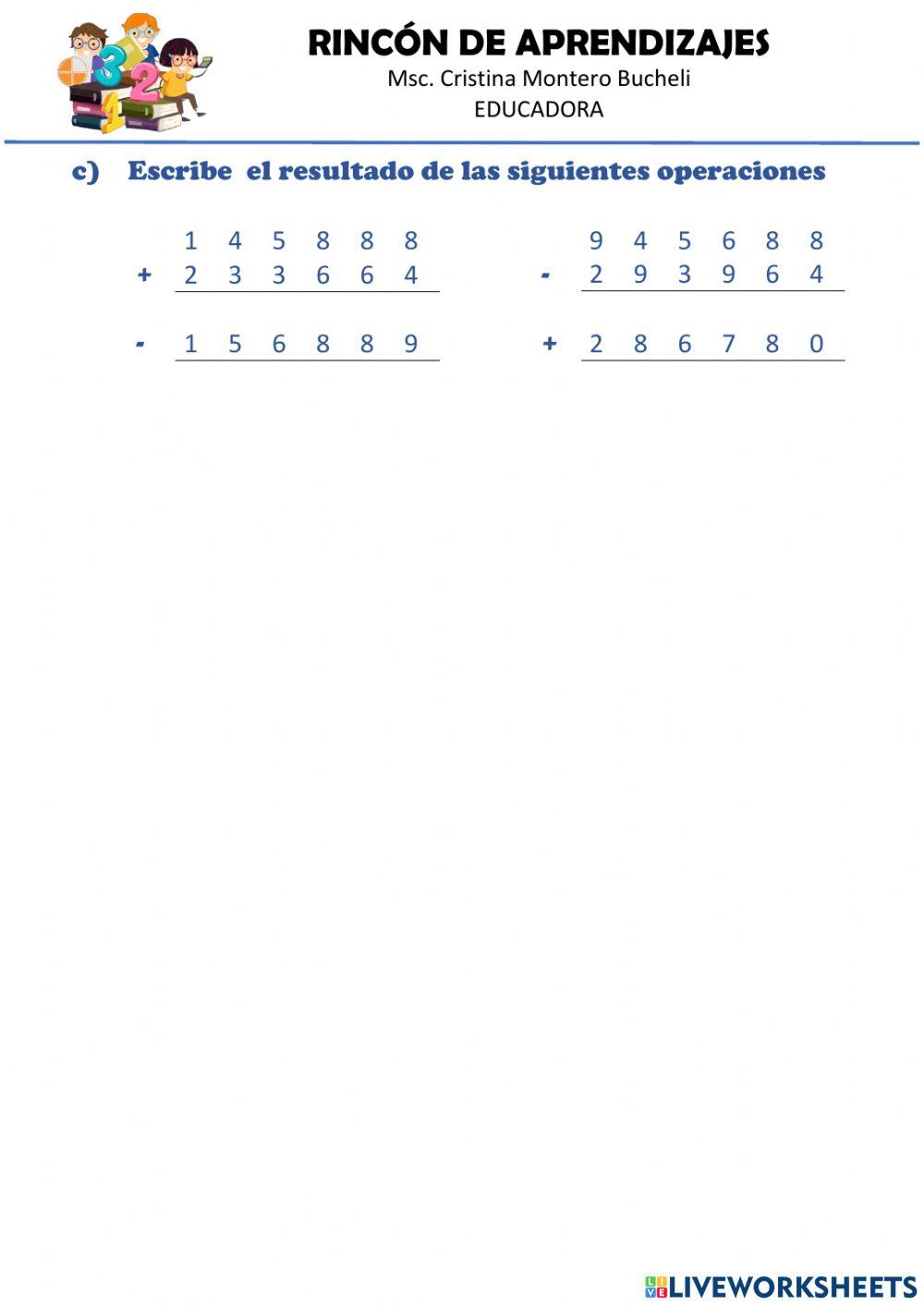 Ficha de sumas y restas combinadas