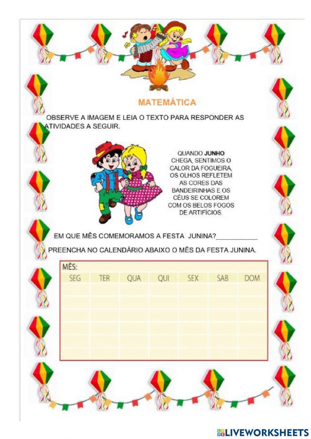 Avaliação de português TEMA FESTA JUNINA