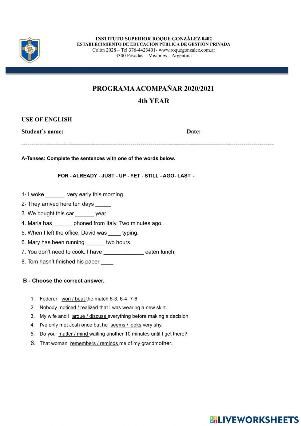 4th year - Use of Englishacompañar