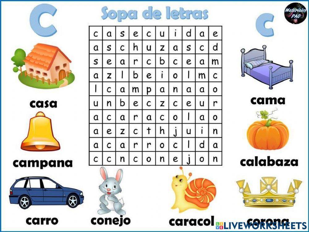Sopa de letras con la letra C