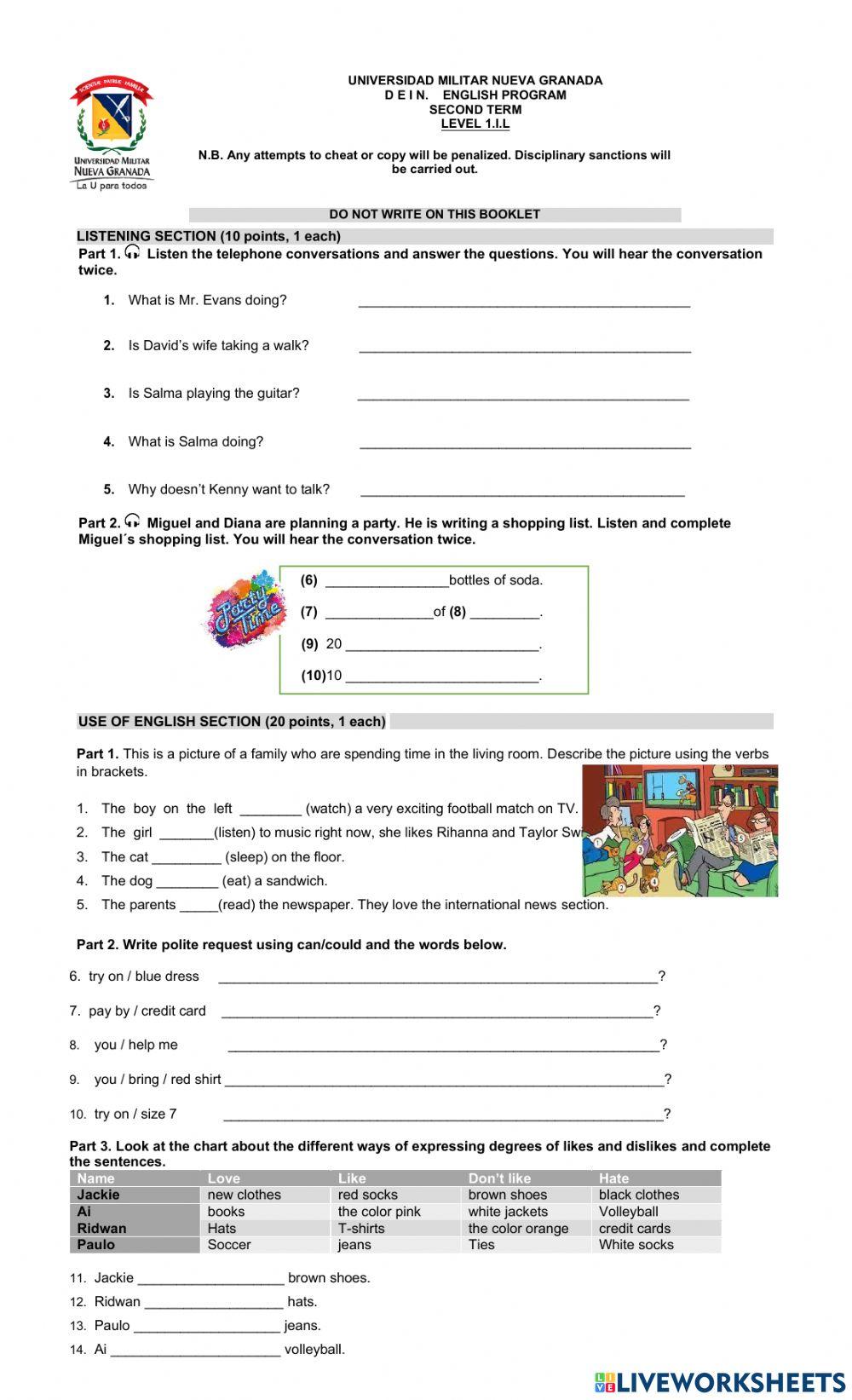 Second Term Exam Level I