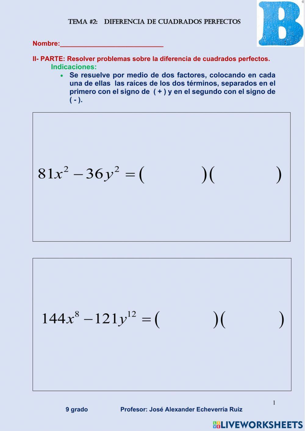 02 Diferencia de cuadrados perfectos