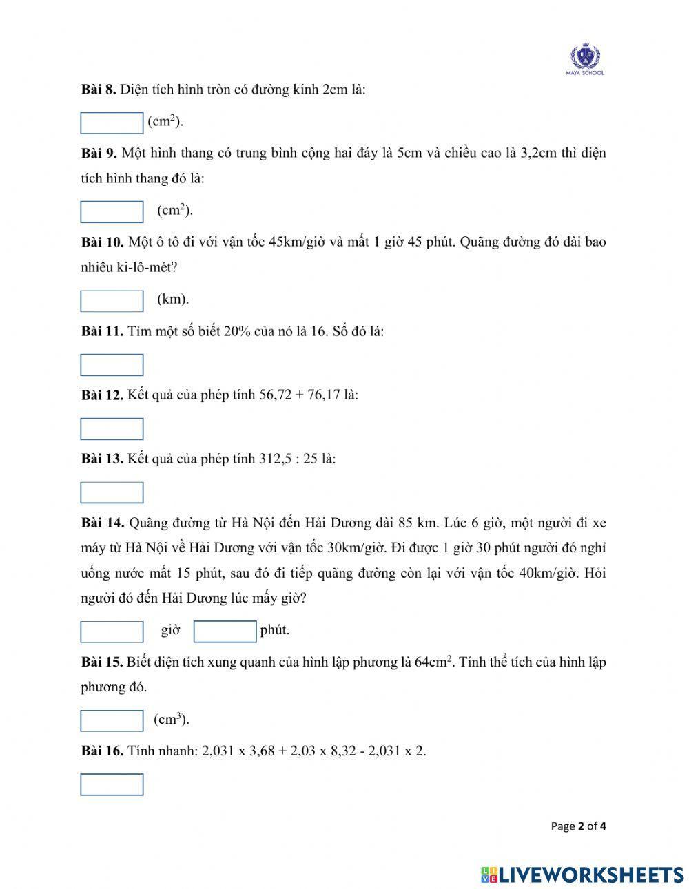 Toán 5 - 28.06.2021 - 02.07.2021 - Ôn tập cuối năm