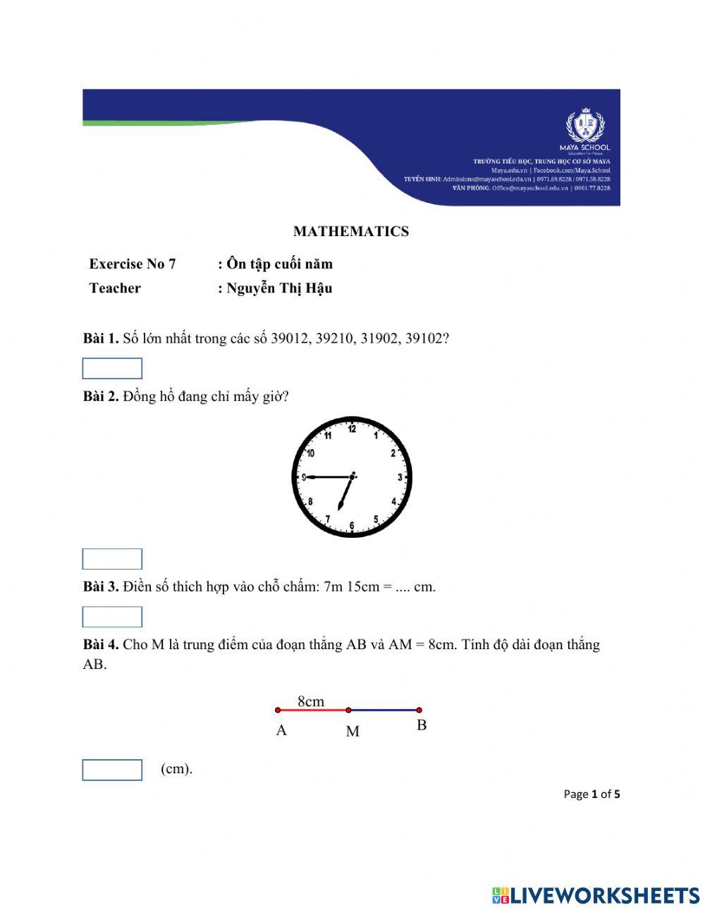 Toán 3 - 28.06.2021 - 02.07.2021 - Ôn tập cuối năm