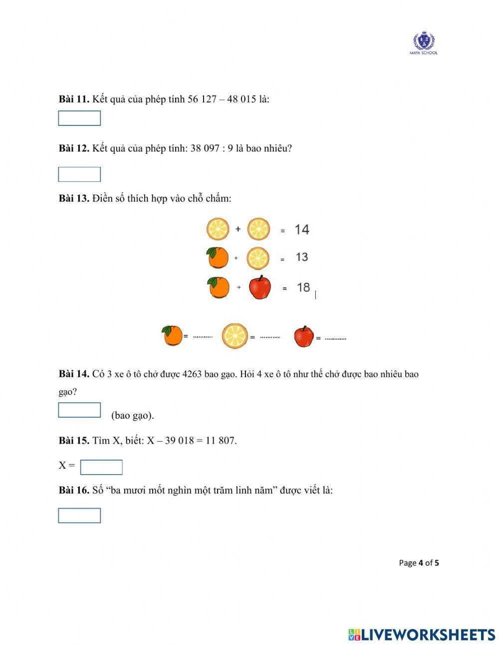 Toán 3 - 28.06.2021 - 02.07.2021 - Ôn tập cuối năm