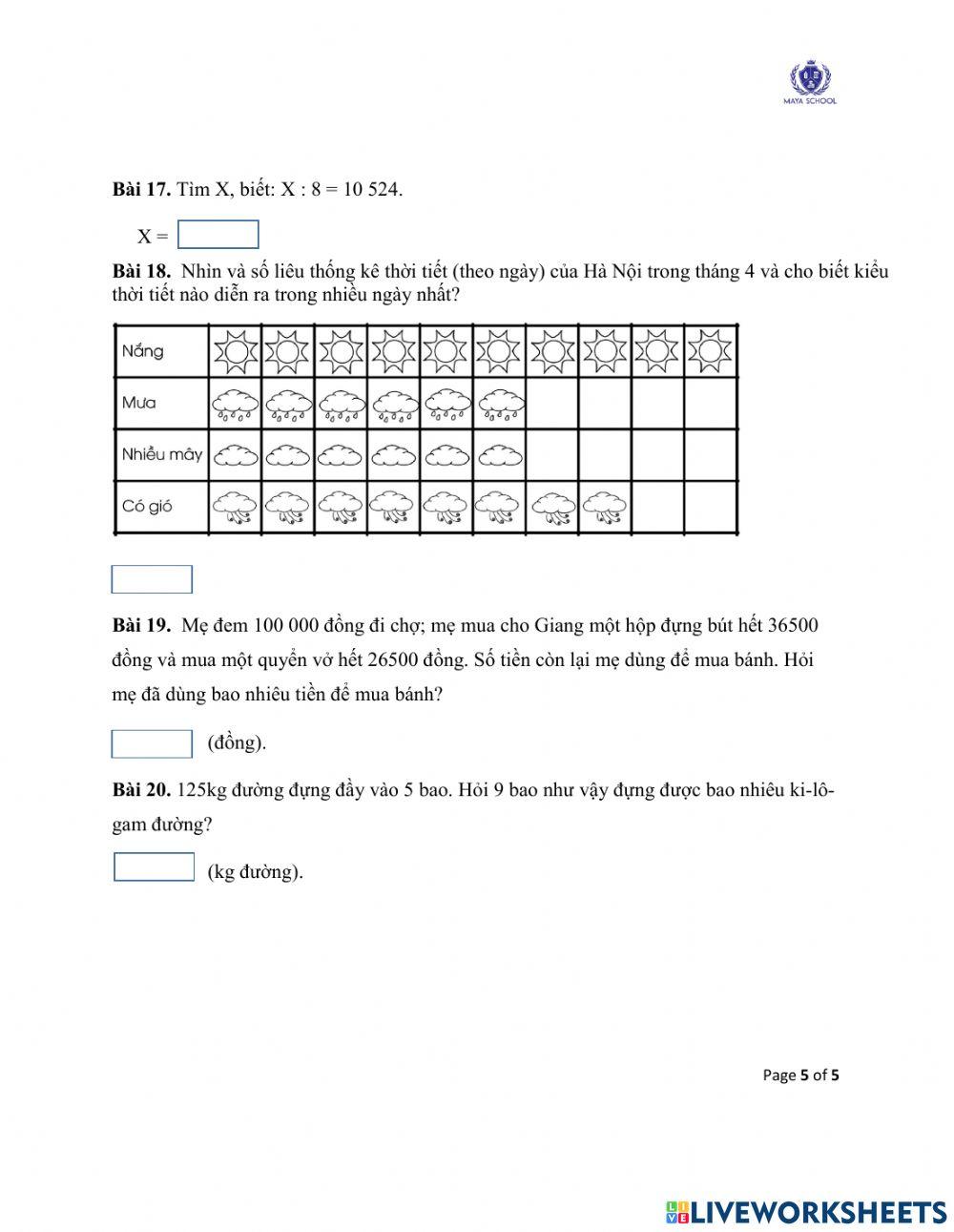 Toán 3 - 28.06.2021 - 02.07.2021 - Ôn tập cuối năm