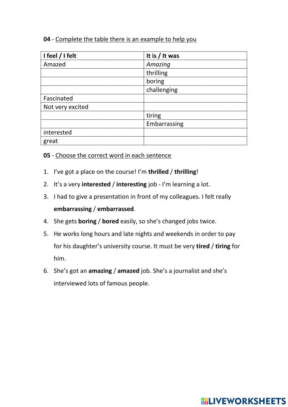 Adjectives: -ing, -ed endings