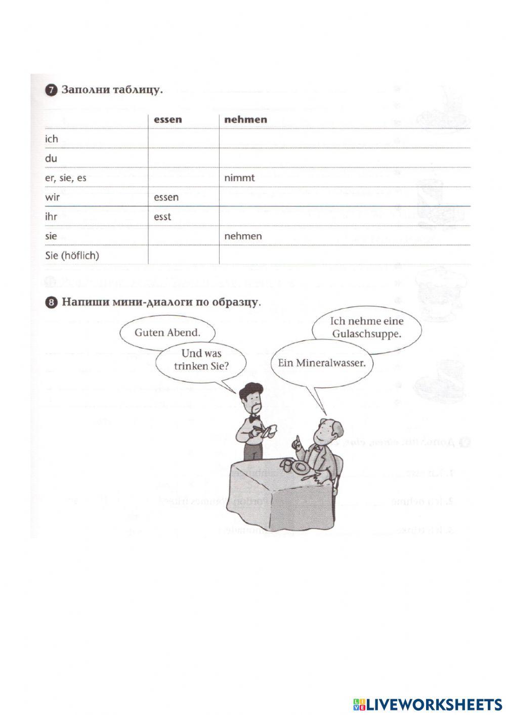 Hausaufgabe - Essen und trinken 2