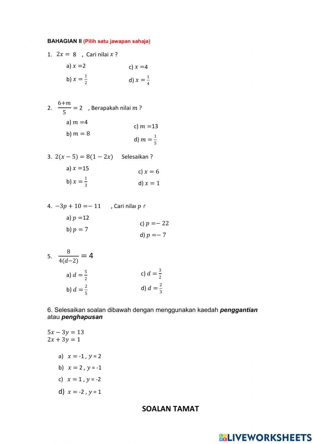 2.0 : Persamaan Linear