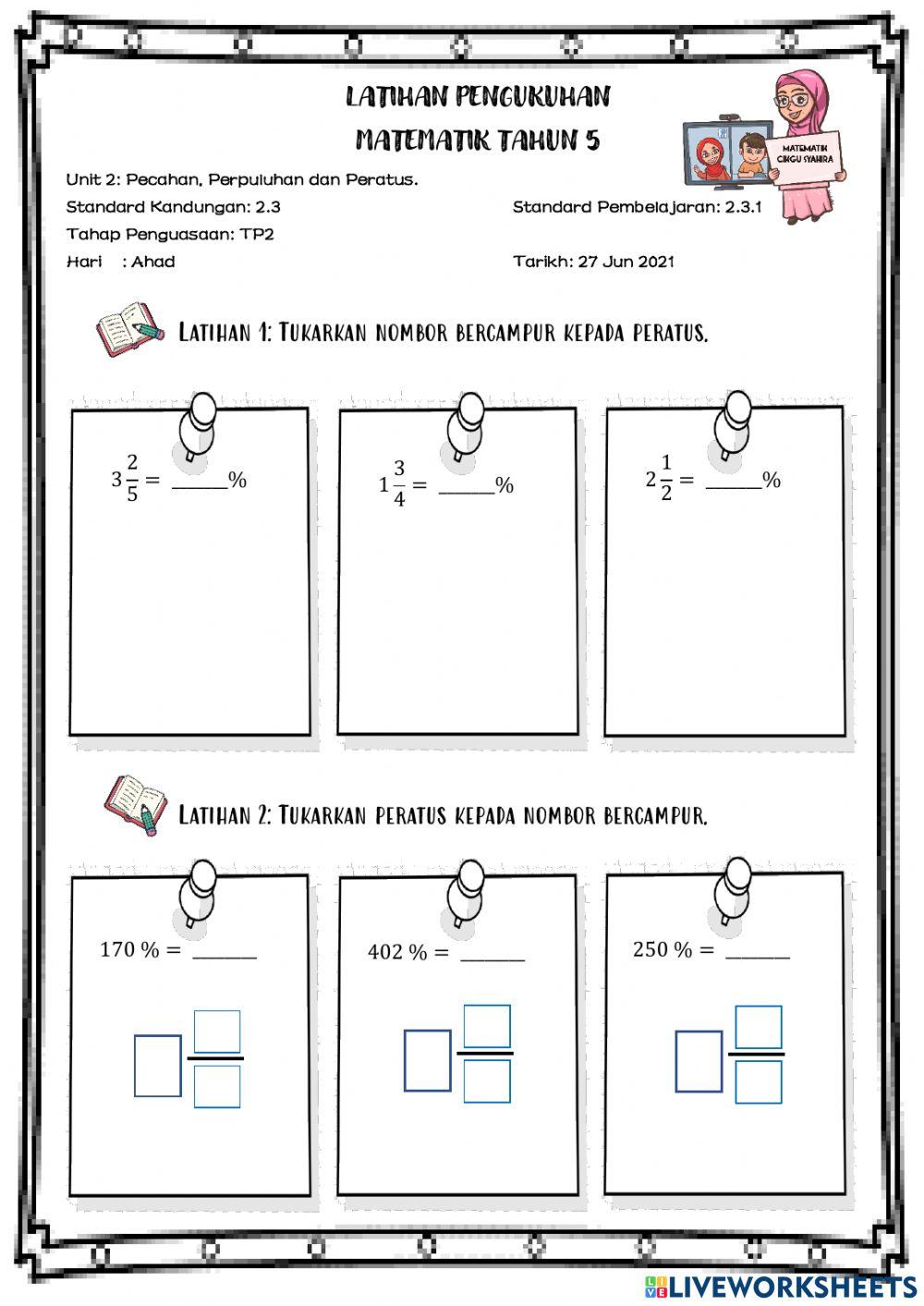 Unit 2: Peratus (Tukar Nombor Bercampur dan Peratus)