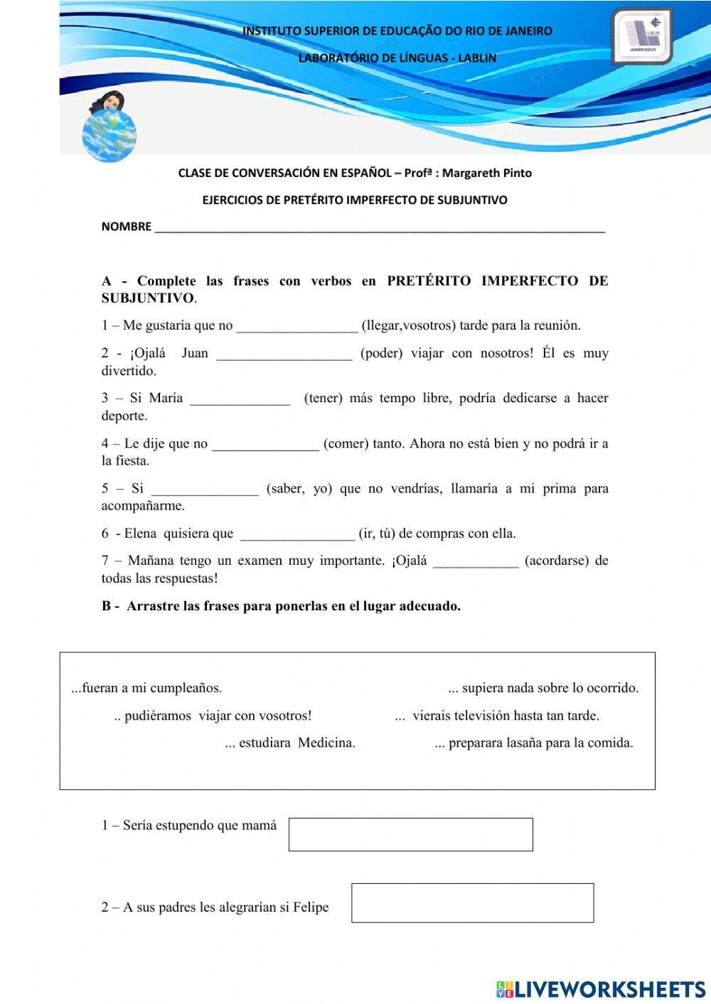 Ejercicios de pretérito imperfecto de subjuntivo