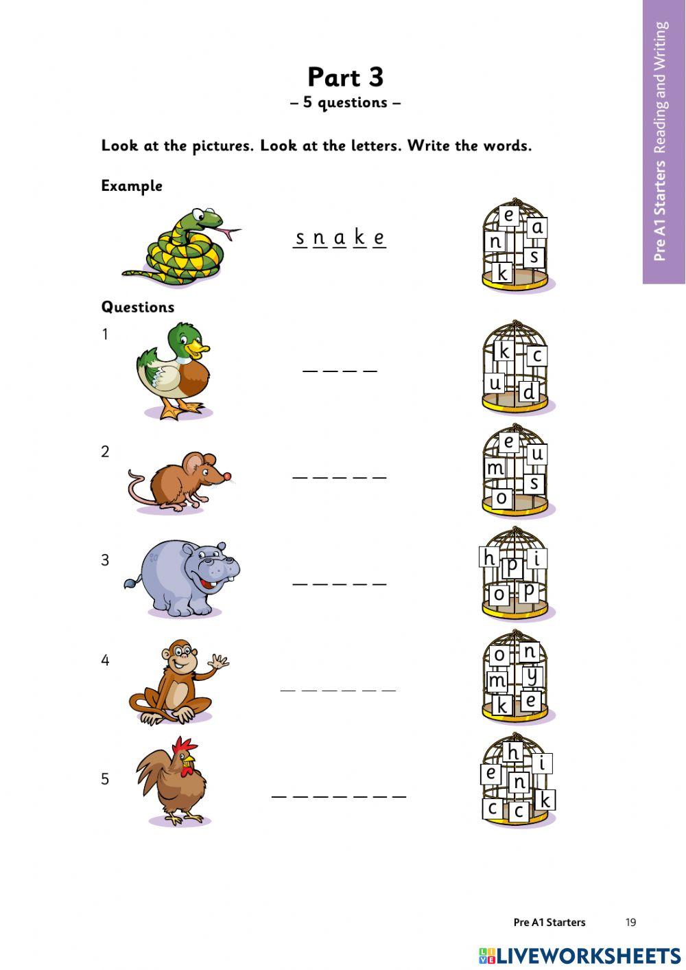 STARTERS READING TEST