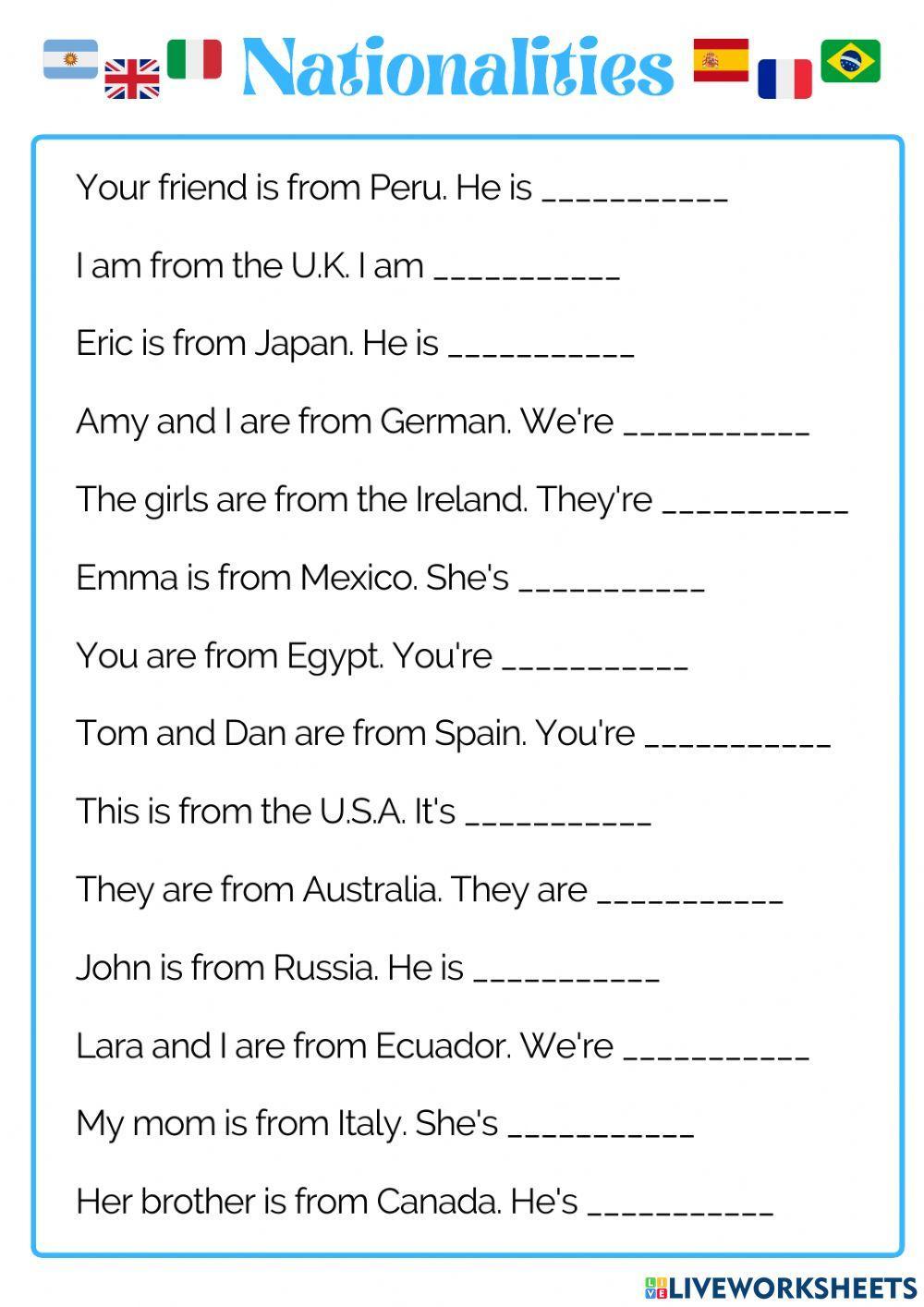 Nationalities. Where are you from?