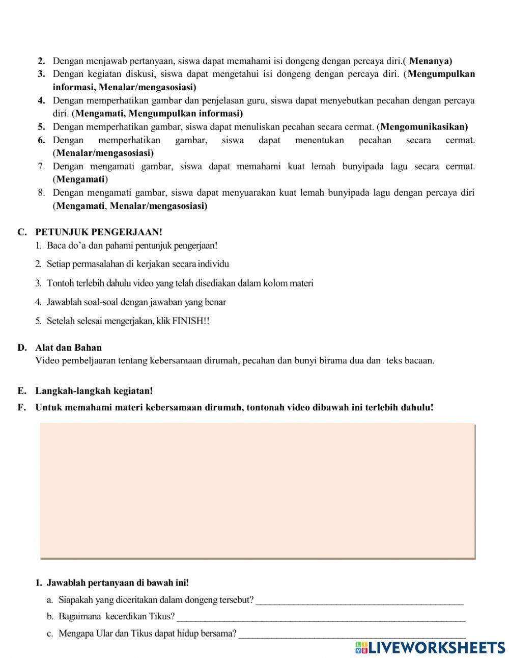 Lkpd Kelas 2 Tema 7 Sub Tema 1 Pembelajaran 1