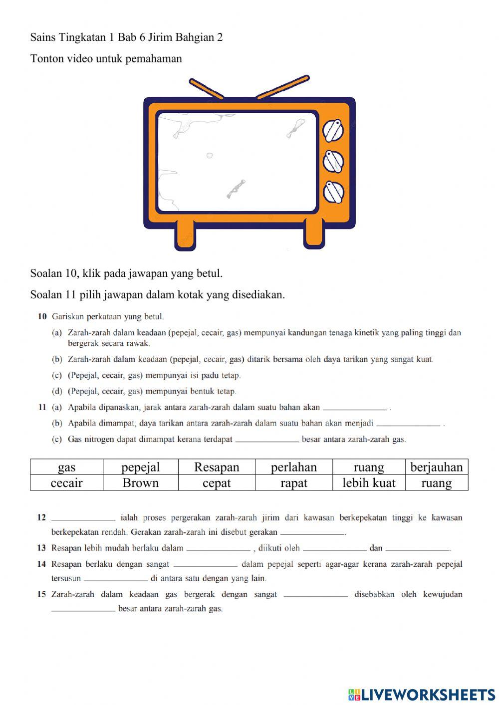 Sains tingkatan 1 bab 6 jirim