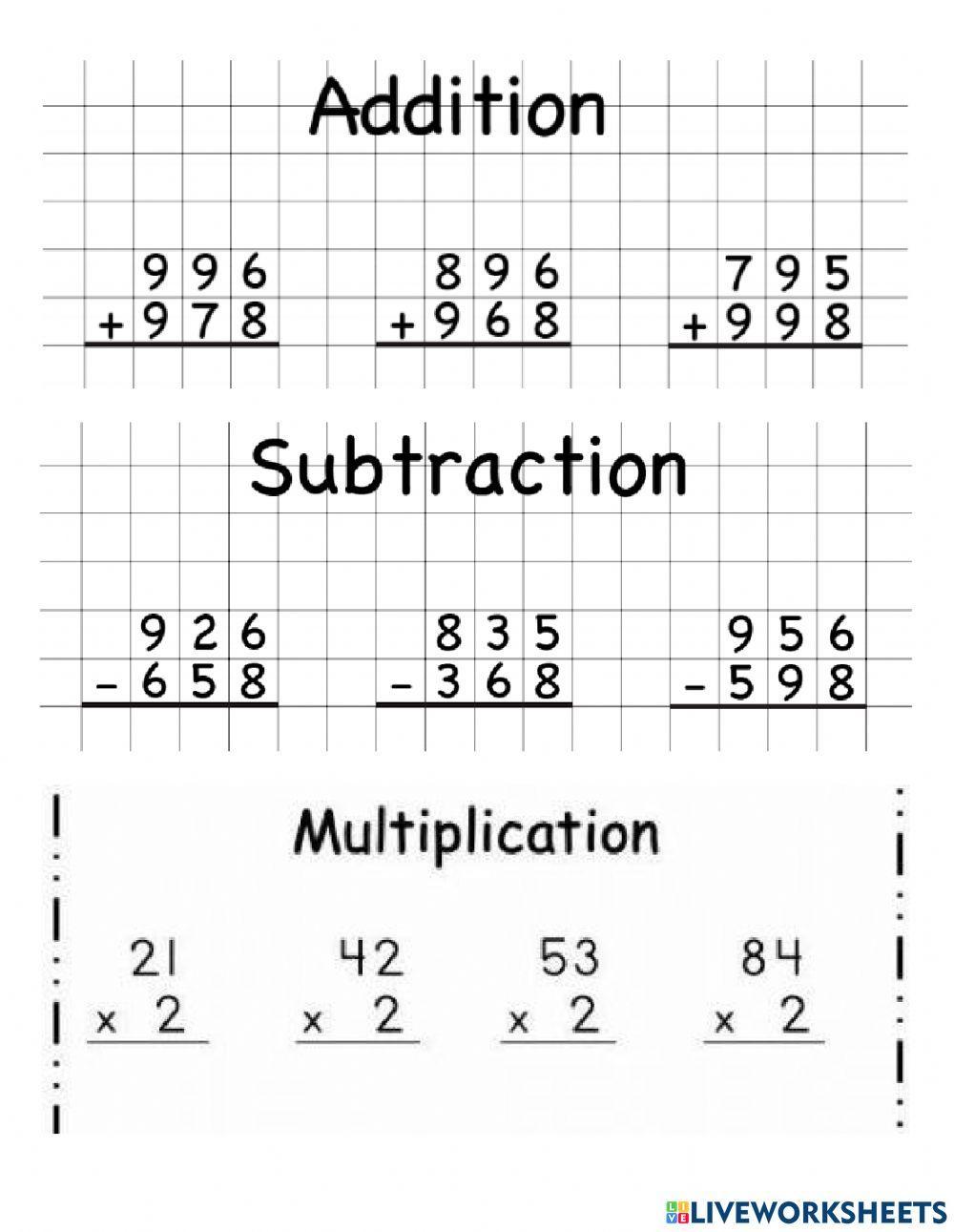 Addition , Subtraction and Multiplication