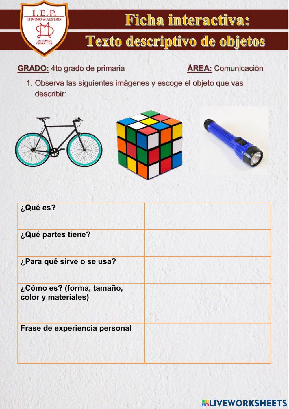 Texto descriptivo de objetos