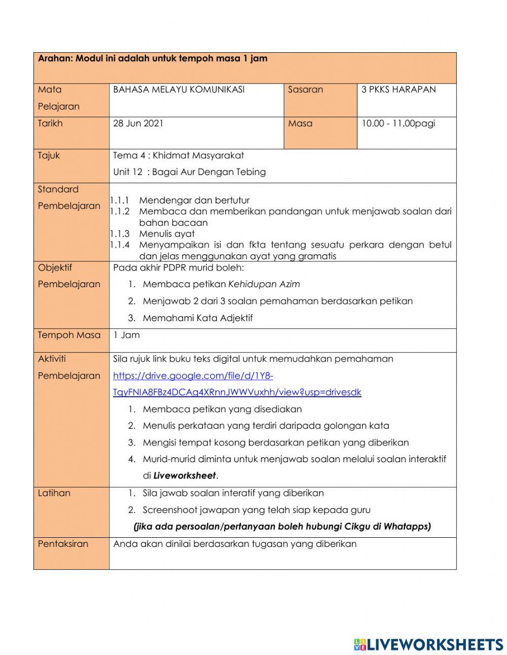 Unit 12  : Bagai Aur Dengan Tebing