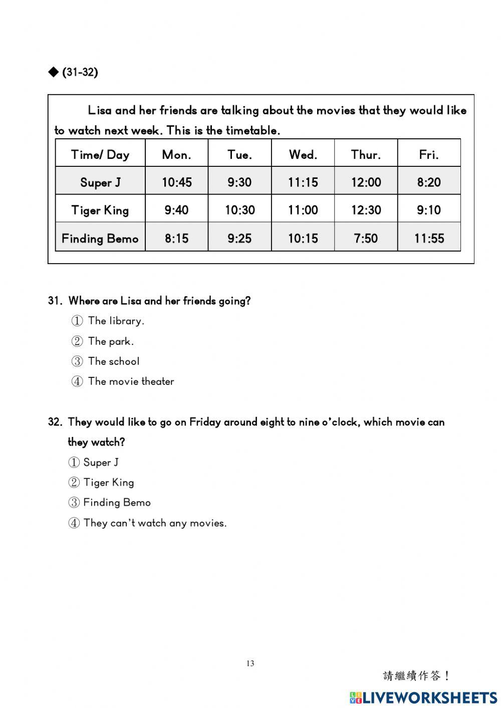 109學年國小學測英語5年級-閱讀-下半部