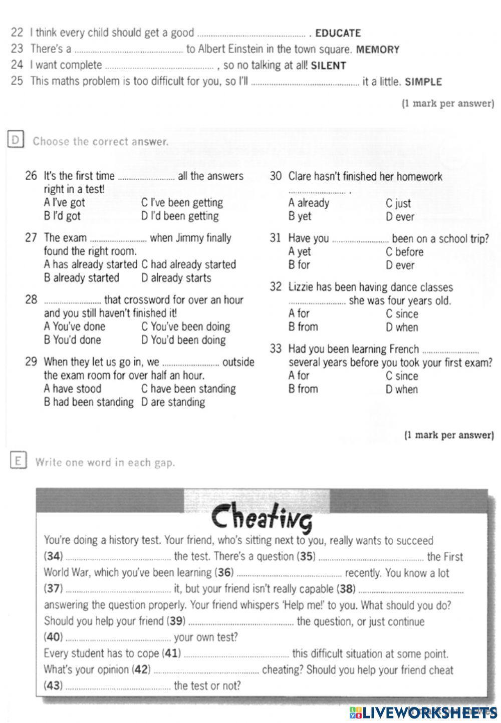 Destination b1 review 2 part 2 worksheet live worksheets