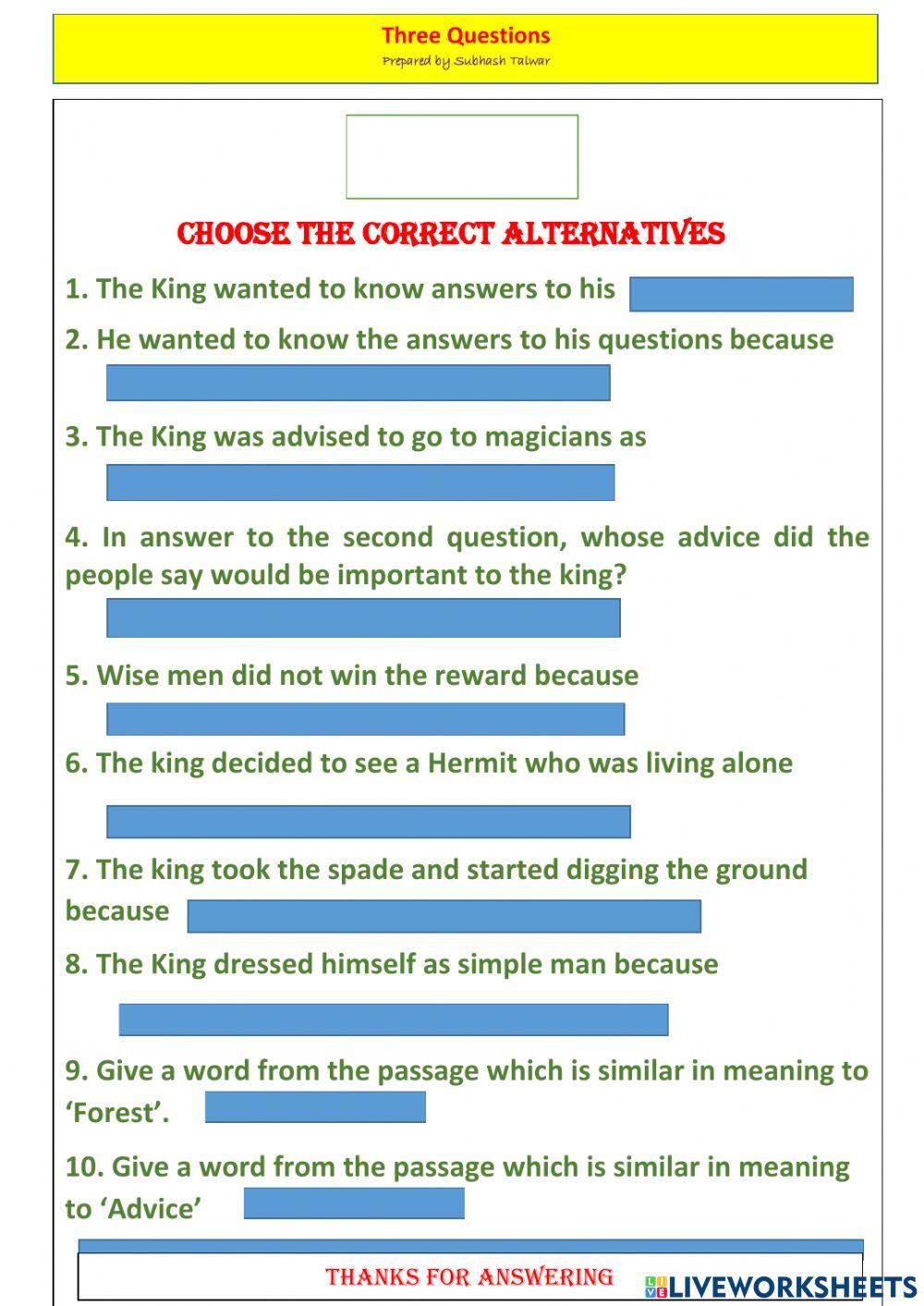 Three Questions MCQ - 1