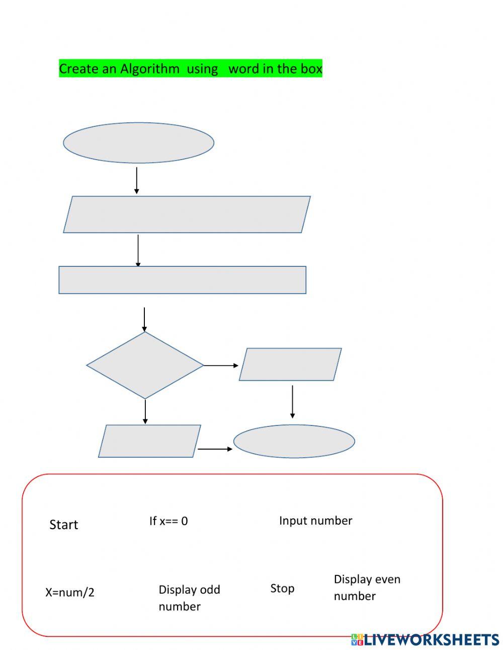 Algorithm online exercise | Live Worksheets