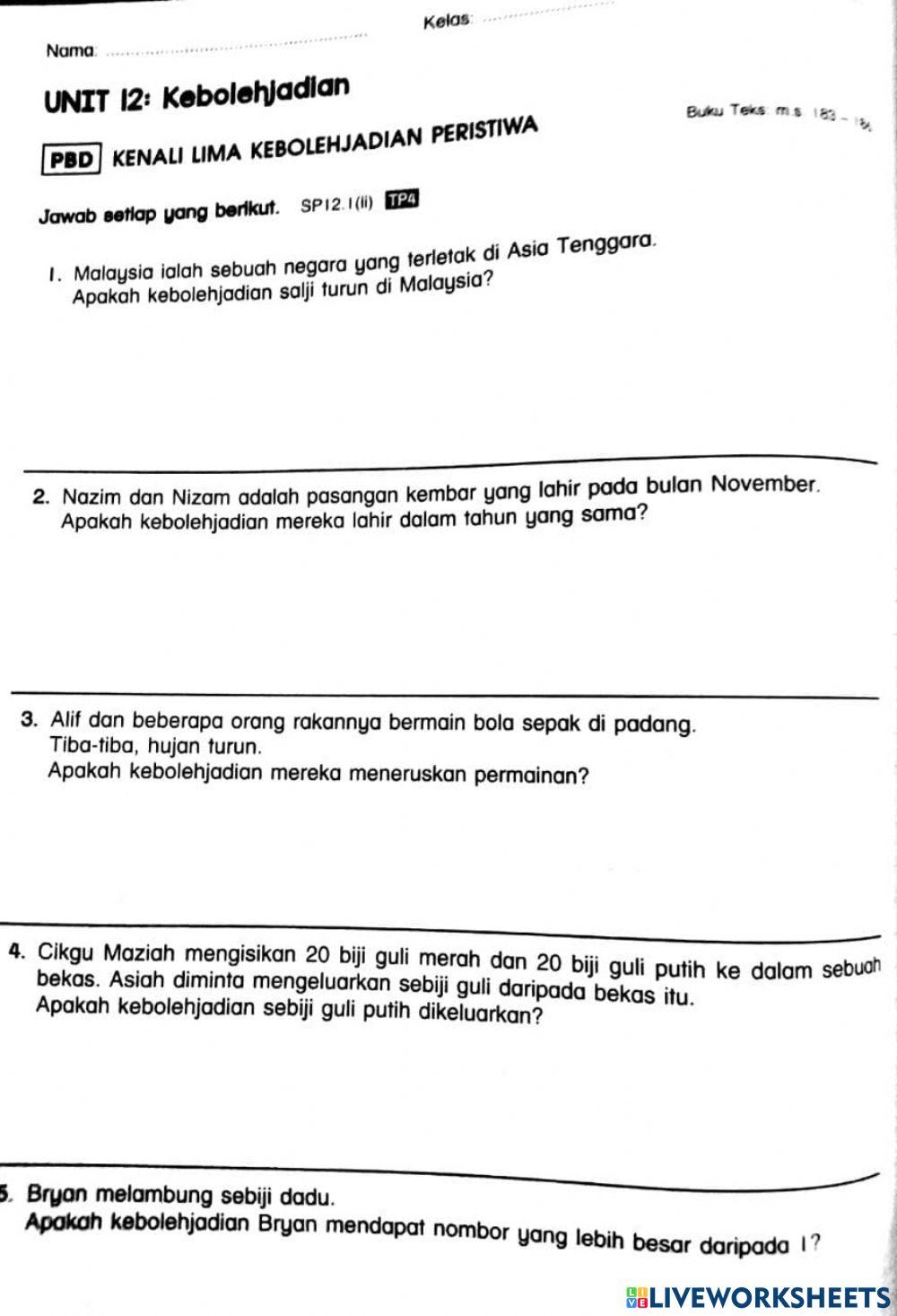 Matematik: kebolehjadian (tahun 6)