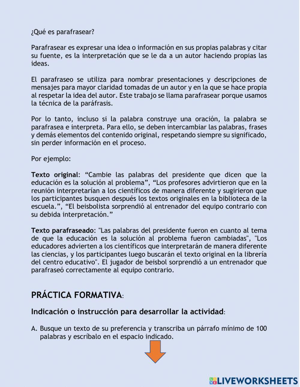 ¿Qué es parafrasear?