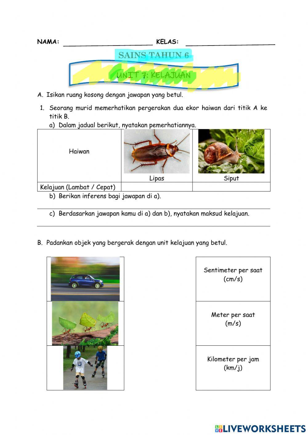 Sains tahun 6 unit 7 kelajuan