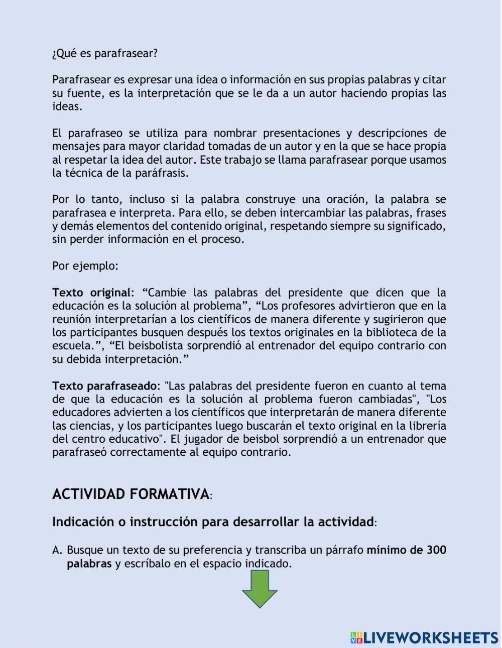 ¿Qué es parafrasear?