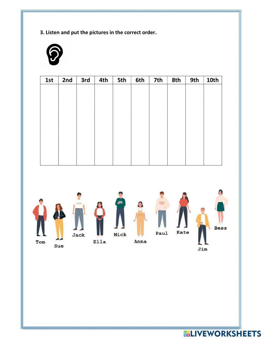 Ordinal numbers listening