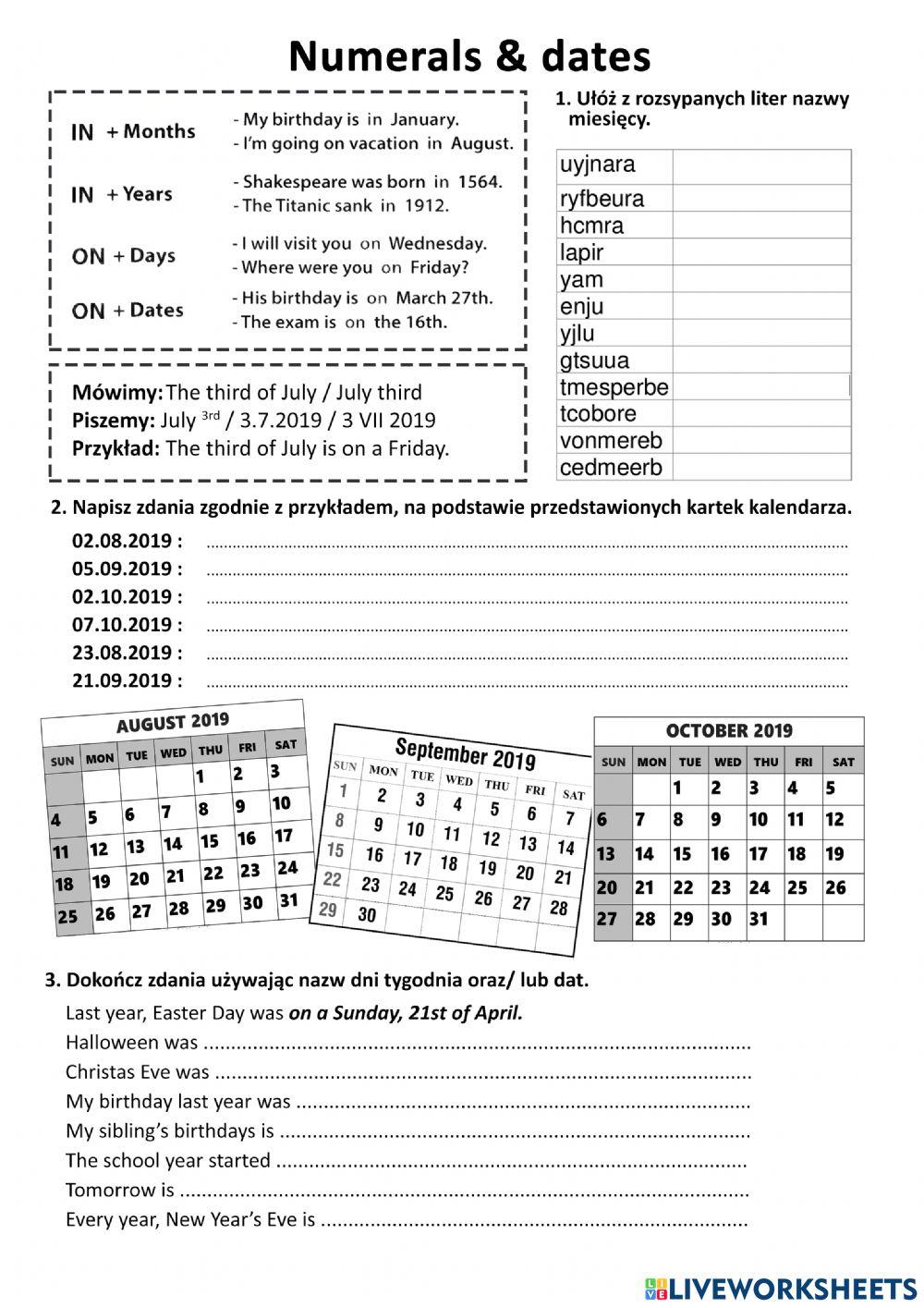 Numerals, ordinals, dates