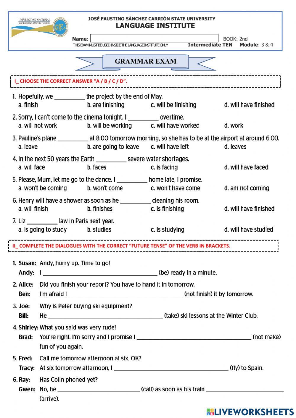 Interm10-Grammar exam2-Mod3&4