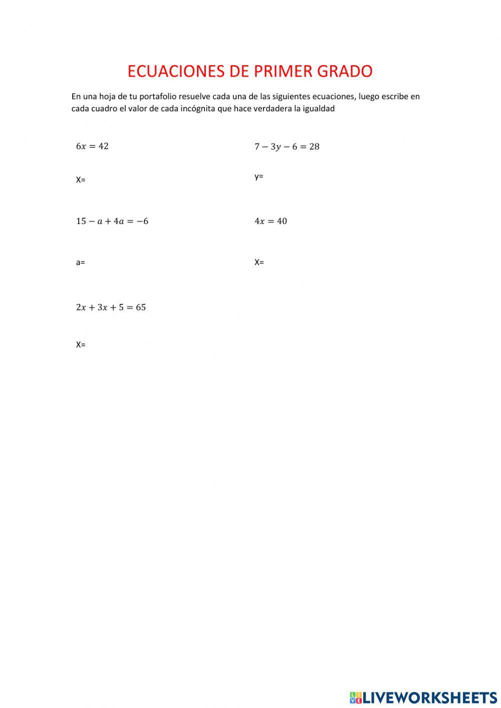 Ecuaciones de primer grado o lineal