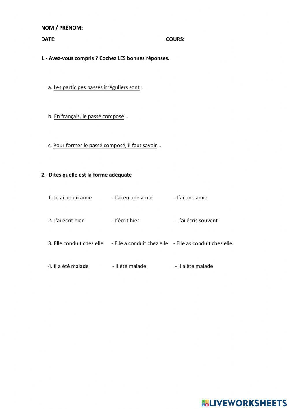 Passé composé-Participes passés irréguliers