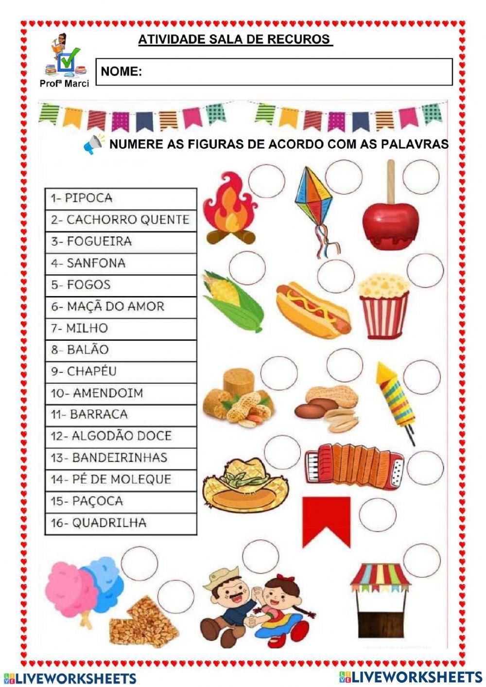 Festa junina - relacione a imagem de acordo com a palavra