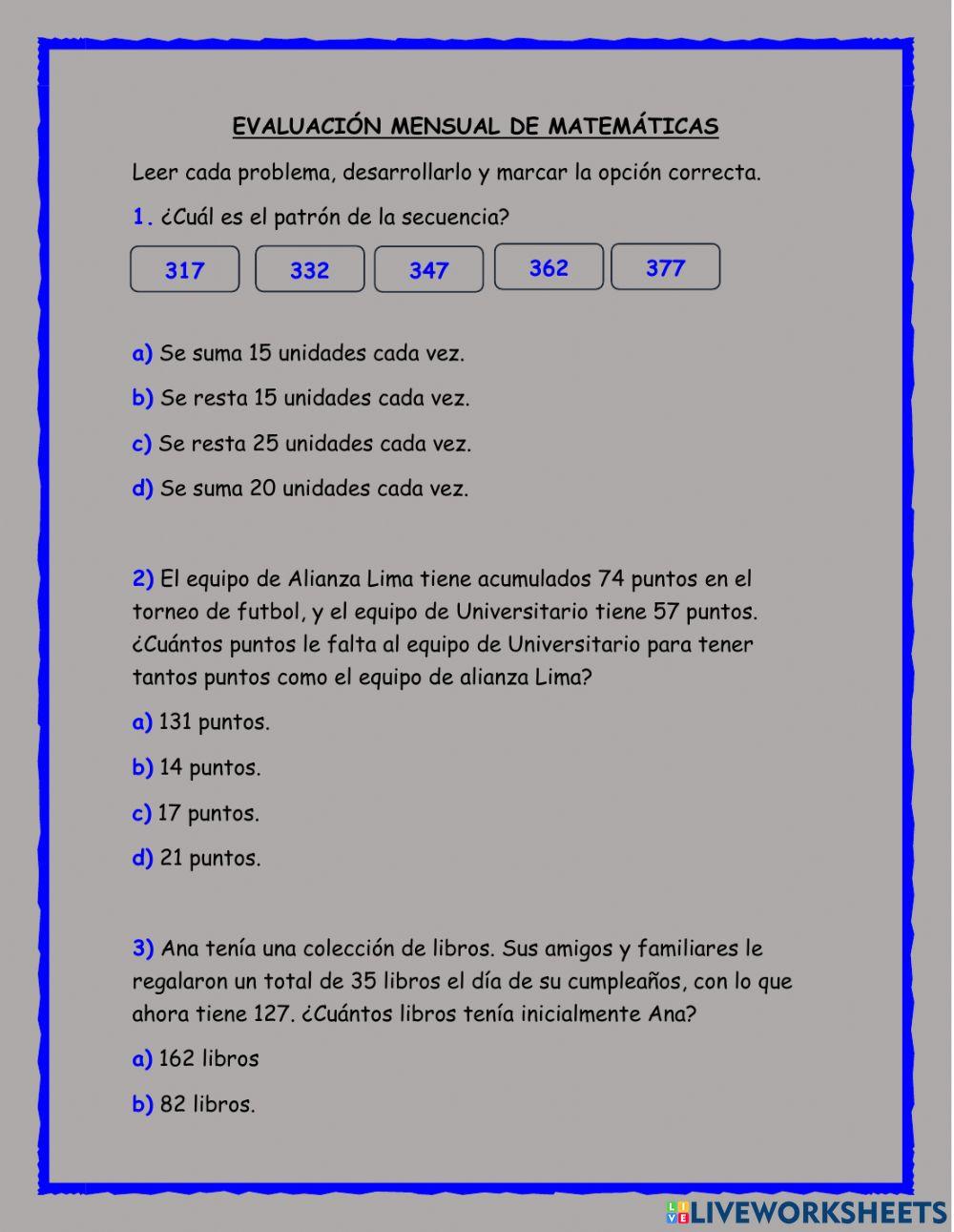 Evaluación matemáticas