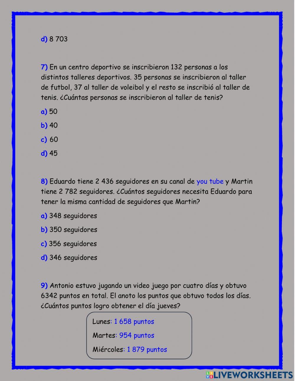 Evaluación matemáticas