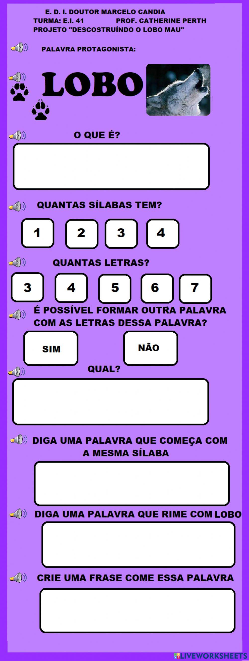 Palavra protagonista - lobo