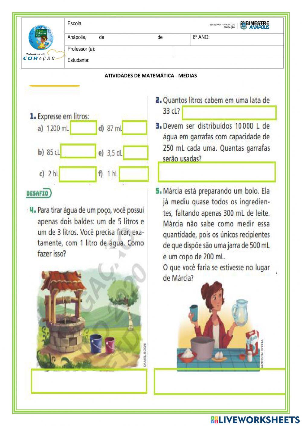 Transformação das unidades de medida de capacidade
