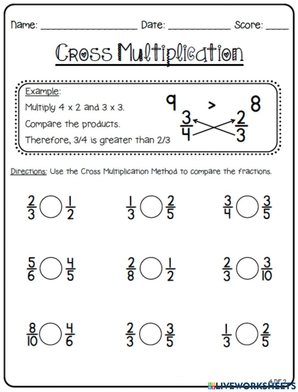 Comparing fractions online exercise for live worksheets
