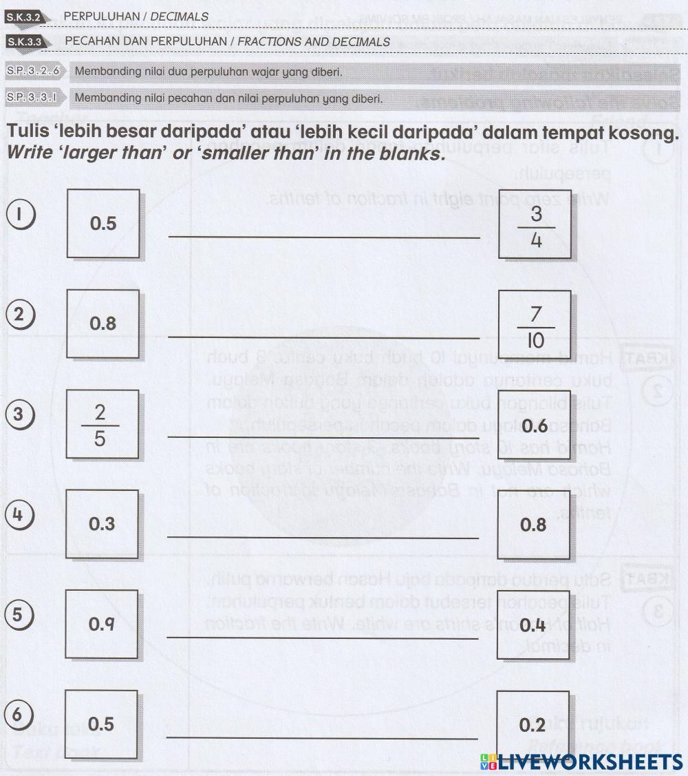 Banding Pecahan Dan Perpuluhan