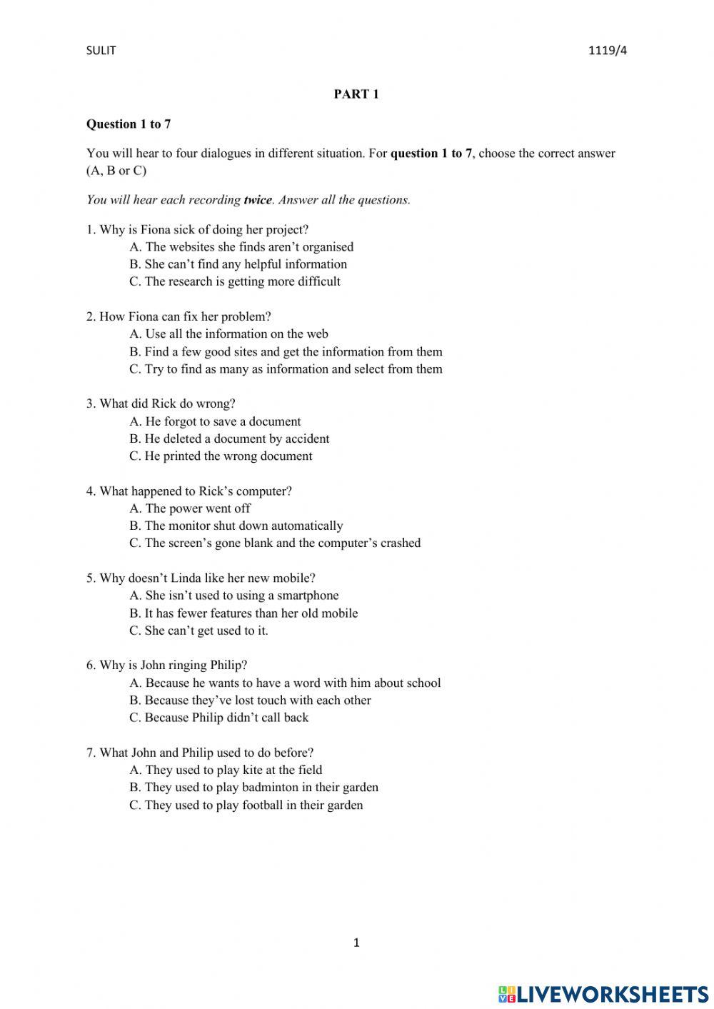 Listening Test Form 5