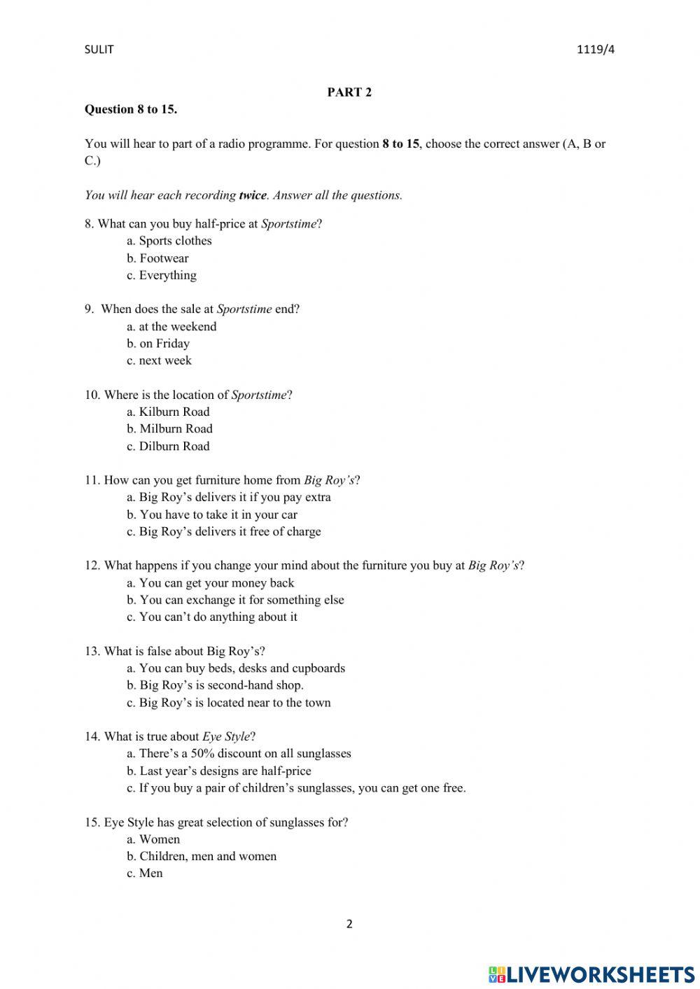 Listening Test Form 5