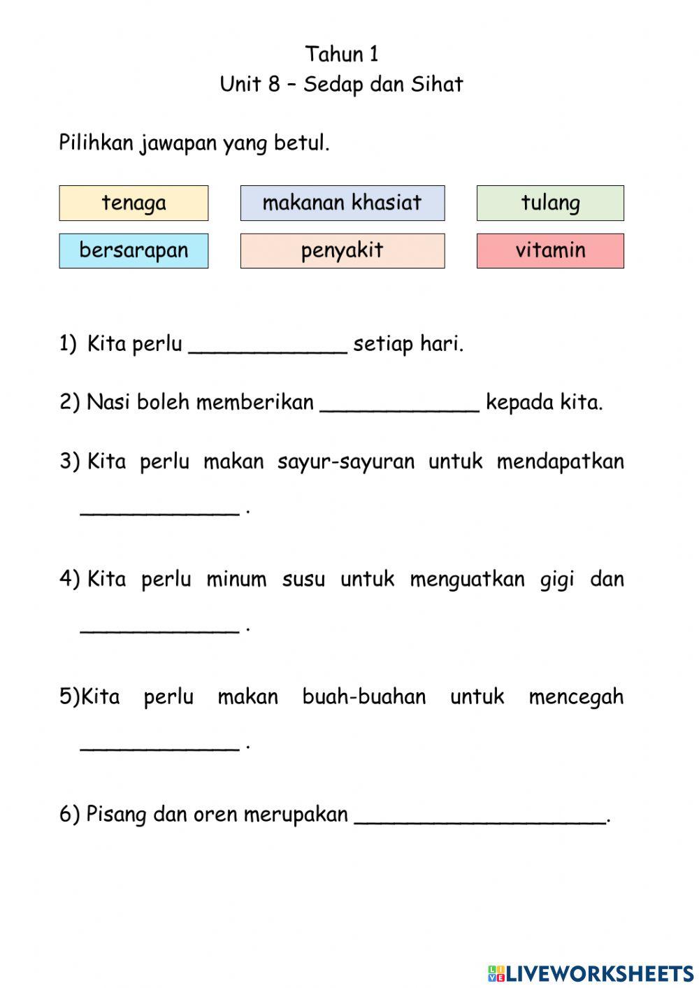 Bm tahun1 unit 8 sedap dan sihat