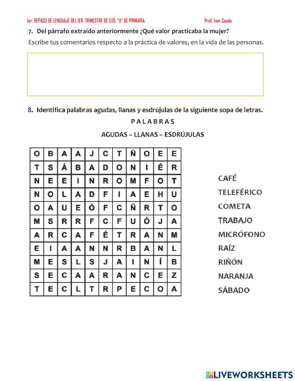 1er. repaso de lenguaje-5to. de primaria
