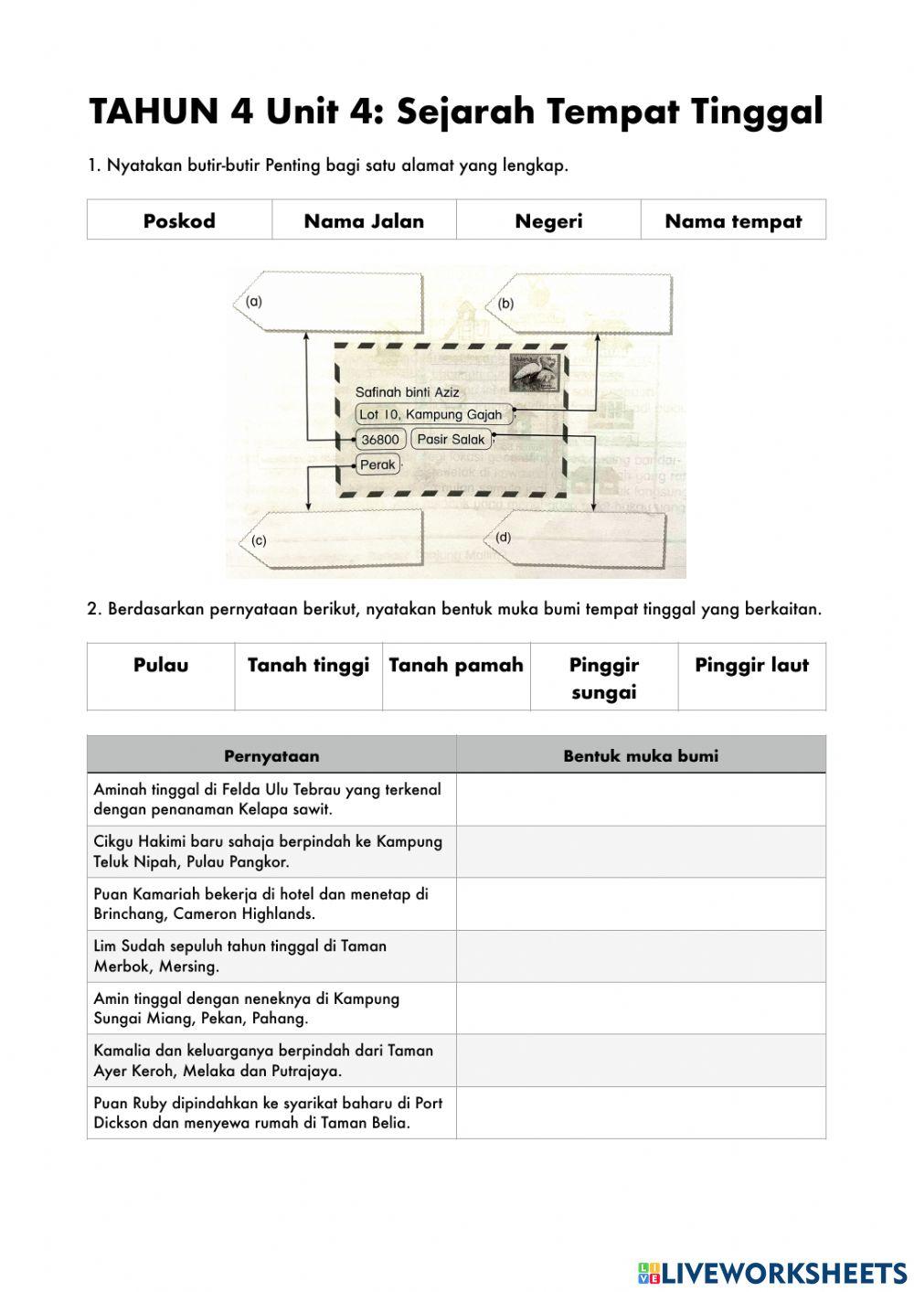 Sejarah tahun 4 unit 4: sejarah tempat tinggal (1)