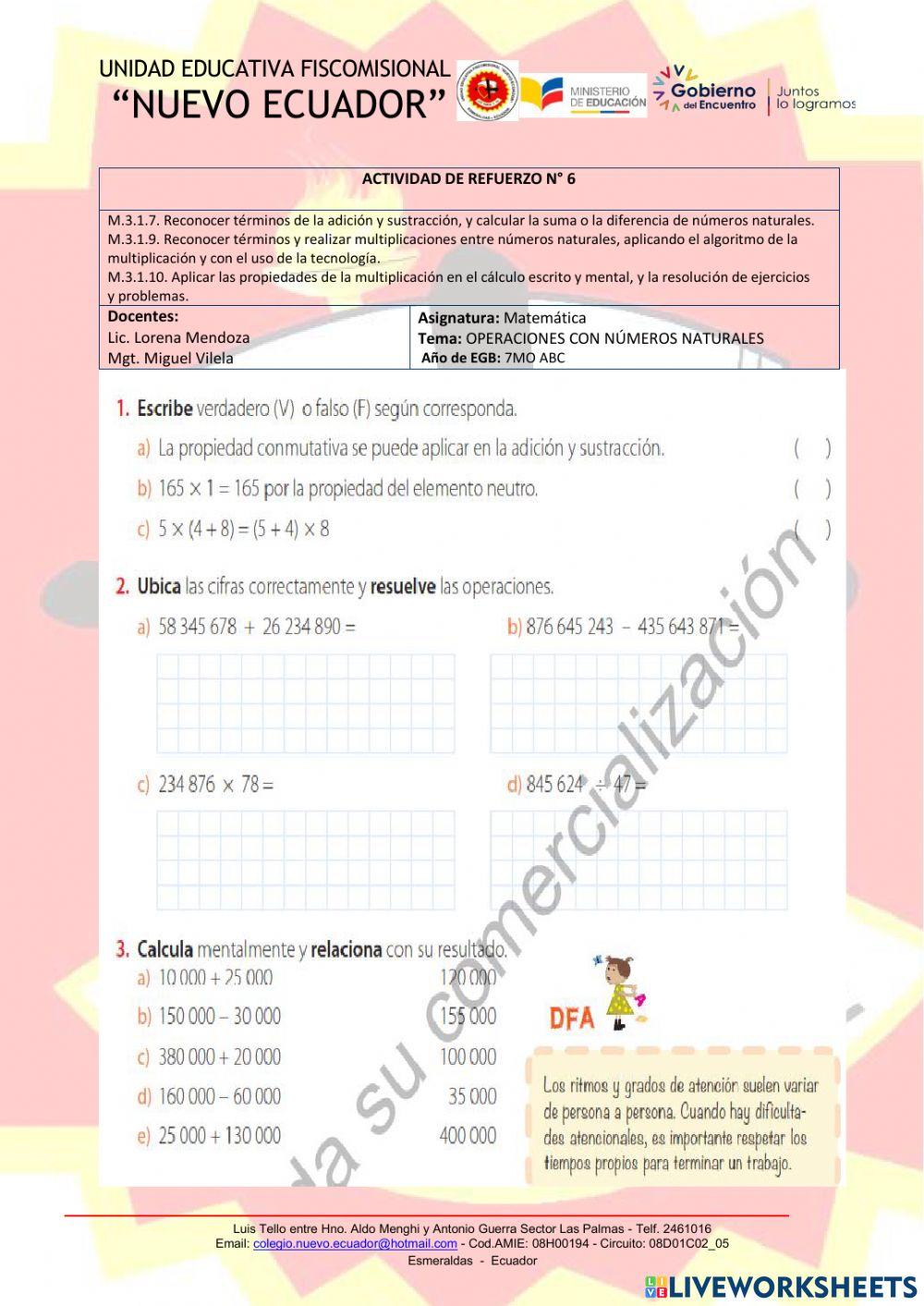 Operaciones con números naturales