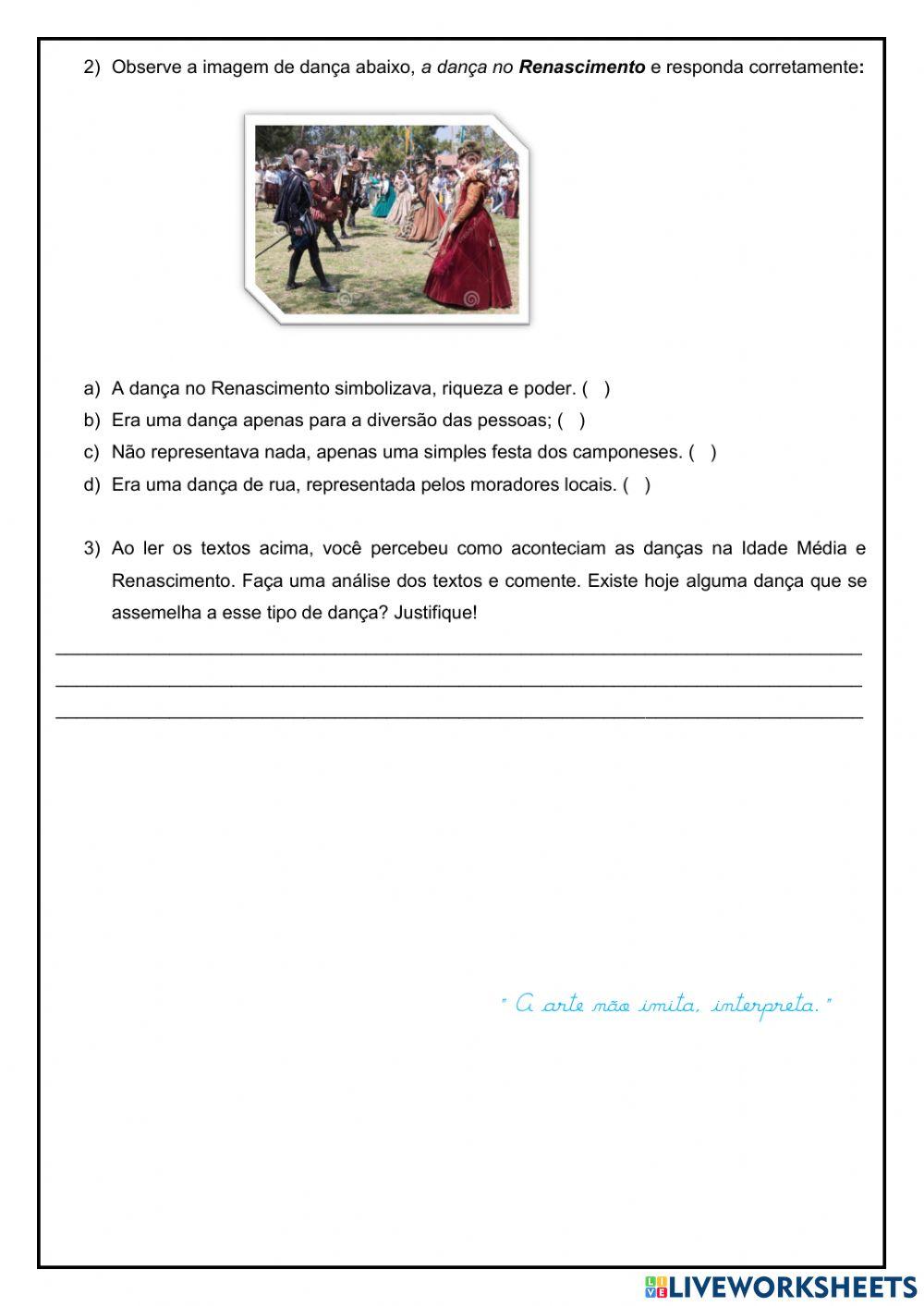 Atividade de arte 9 ano- A história da dança